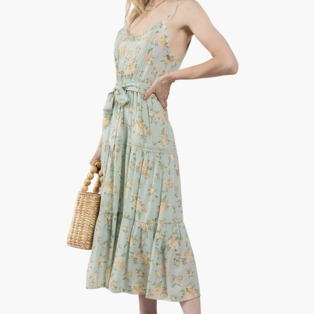 Floral Maxi Sun Dress Pastel Boho Romantic Cottagecore Picnic